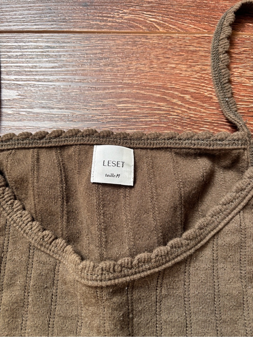 LESET Olive Pointelle Cami Tank Top - Picture 3 of 4